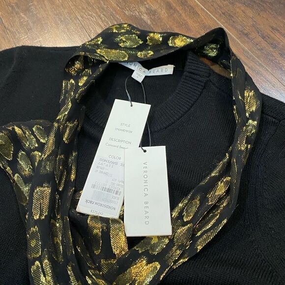 NWT Veronica Beard Black Gold Merino Wool Silk Concord Mixed Media Sweater - Picture 6 of 7